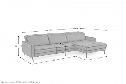 HU-RL25070 von Hukla - Ledersofa rechts anthrazit