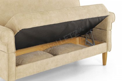 Tavola von Wohnglücklich - Truhen-Tischsofa 3-sitzig beige