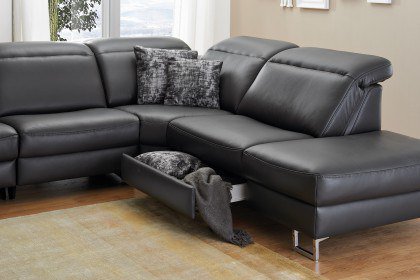 Bridge von Planpolster - Echtledersofa schwarz Variante rechts