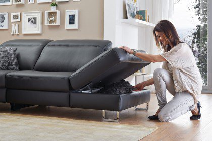 Bridge von Planpolster - Echtledersofa schwarz Variante rechts