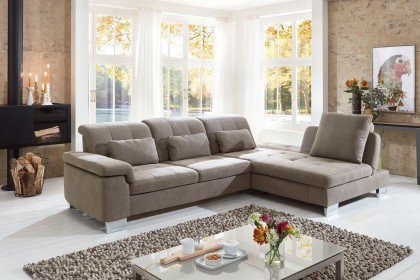 Sucki III von Lebenswert - Eckgarnitur Ausführung rechts nougat