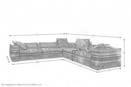 Opera-LE22 von Schröno - Polstersofa rechts rot-blau-grün gemustert